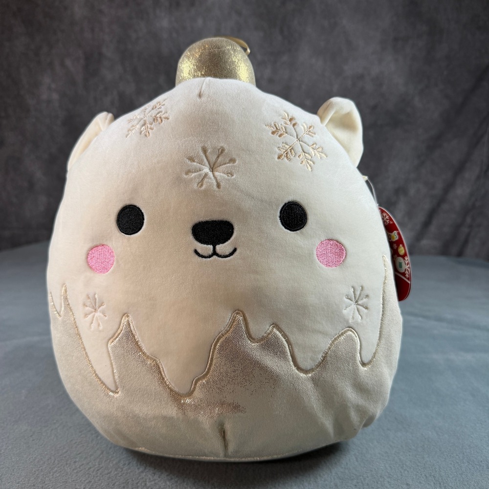 Squishmallows 12 inch Brooke Polar Bear Christmas Ornament Plush Gold Snowflake‎